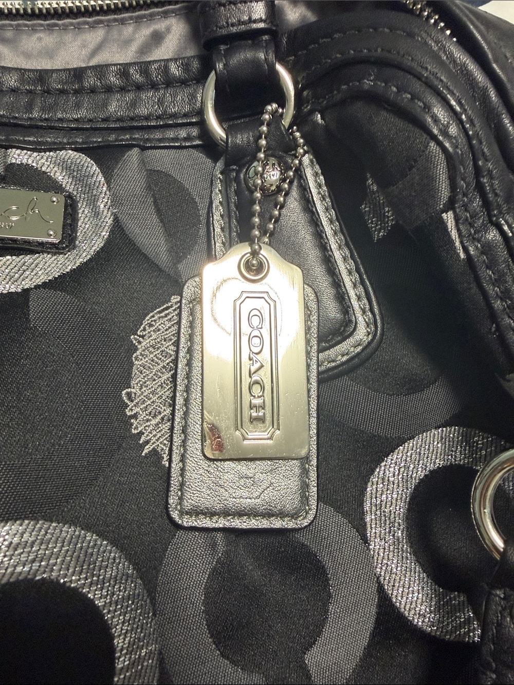 Coach Black & Silver Signature Circle Satchel with Chain-Detail Strap vintage - Picture 16 of 16